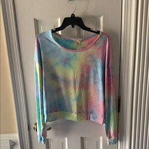 Yelete Pastel Tie-Dye Scoop Neck Sweatshirt - Pink, Blue, Yellow, Green